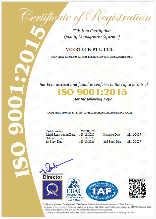 Veerteck Pte Ltd company certifications and compliance documents ISO9001
